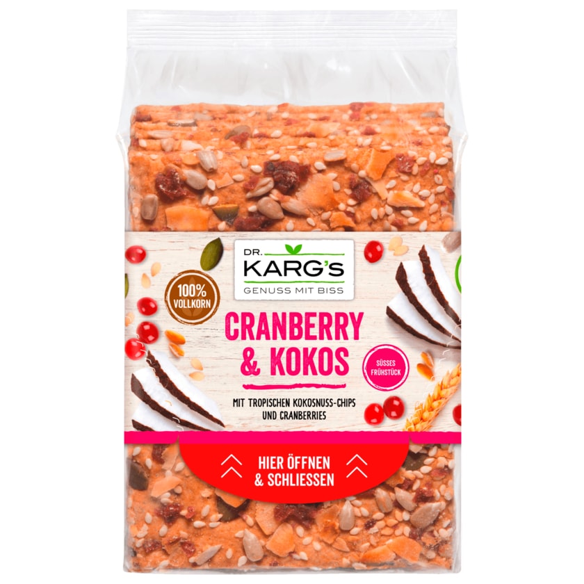 Dr. Karg's Vollkorn-Knäckebrot Cranberry & Kokos 200g